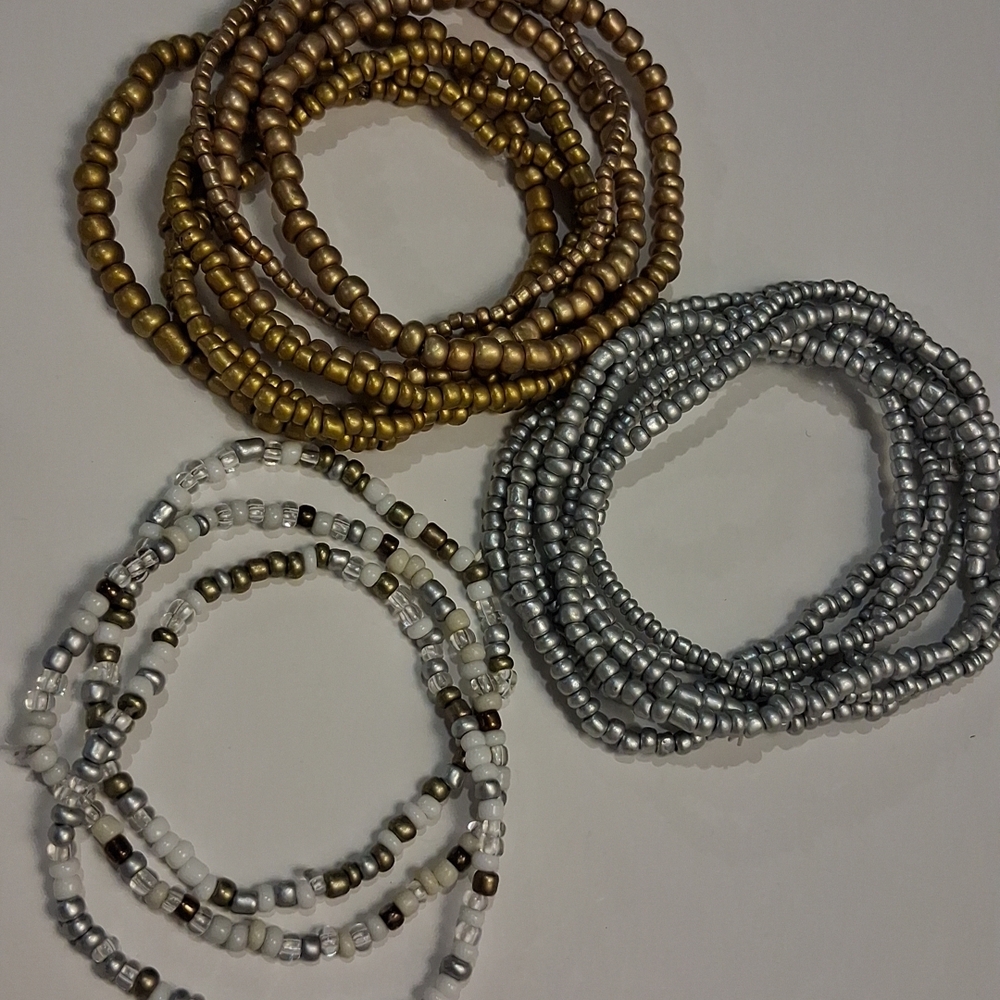 Chic Gold and Silver Beaded Bracelet Trio